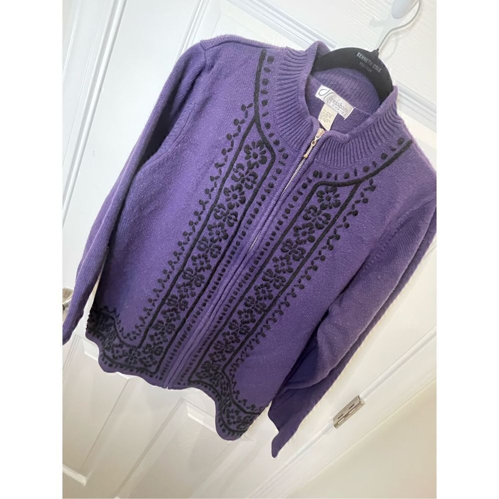 14/16 Dressbarn Purple black full zippered cardigan sweater